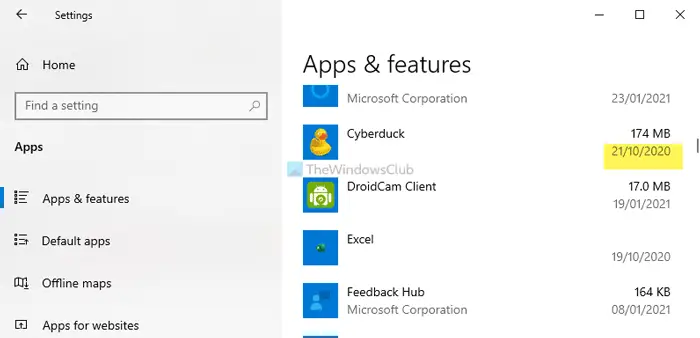 Find app installation date on Windows 10