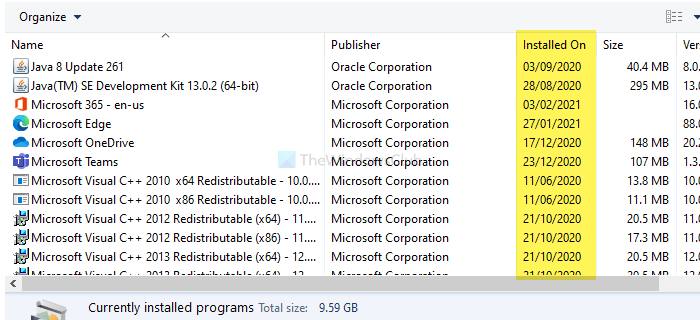 Find app installation date on Windows 10