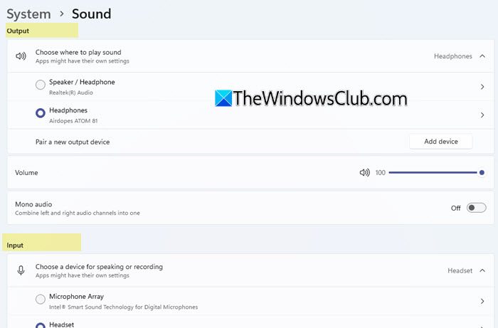 Sound Settings Windows 11